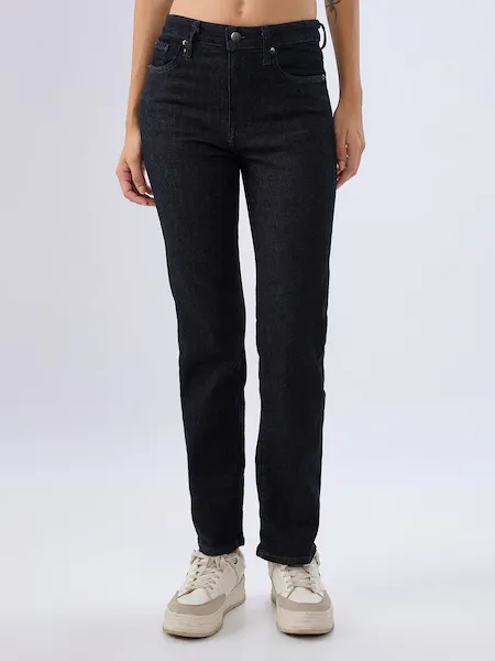 Black Solid Mid Rise Regular Fit Jeans